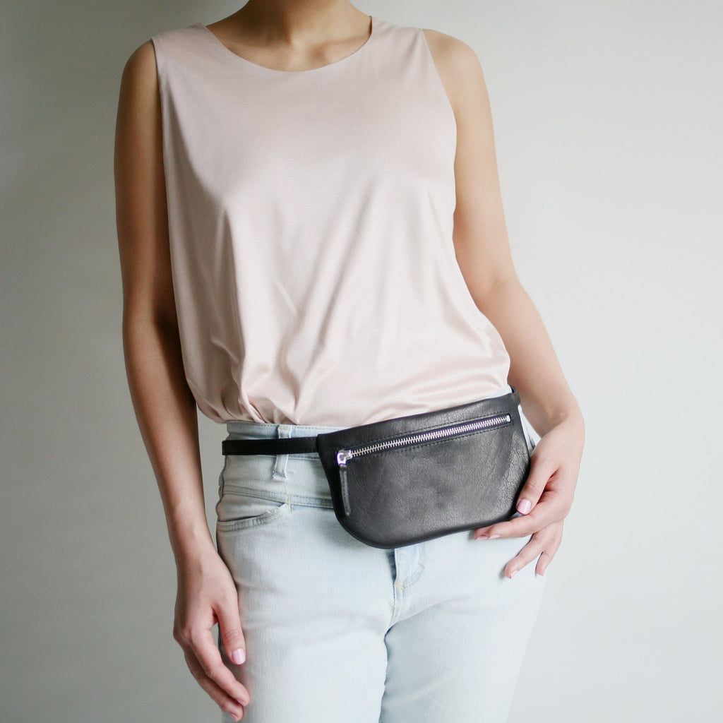 alexbender- kleine flache Gürteltasche echt Leder Schwarz in